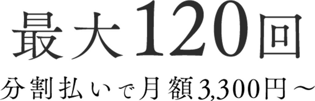 最大120回分割払いで月額3,300円～